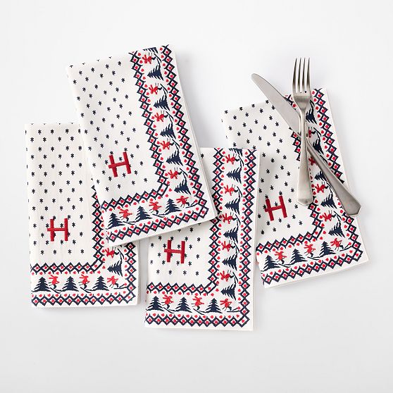 Ski Chalet Embroidered Dinner Napkins, Set of 4