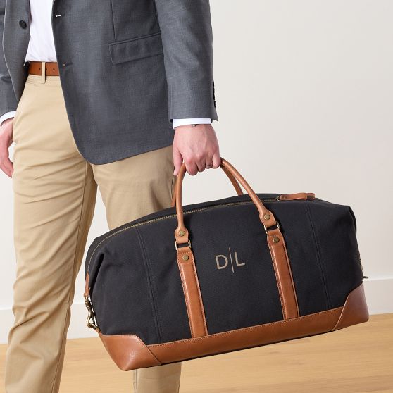 Graham Canvas and Leather Weekender and Travel Pouch Set