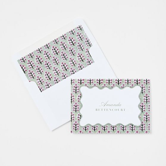 Personalized Block Print Stationery Folded Cards, Set of 24