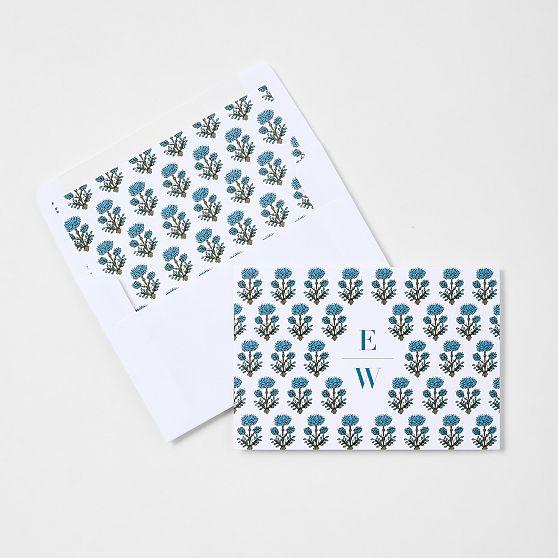 Personalized Block Print Stationery Folded Cards, Set of 24