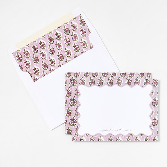 Personalized Block Print Stationery Note Cards, Set of 24