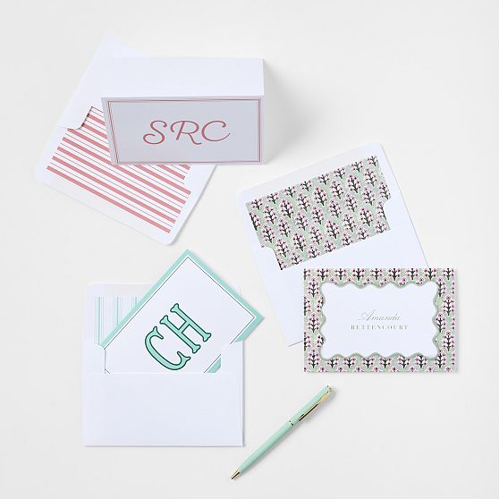 Personalized Block Print Stationery Note Cards, Set of 24