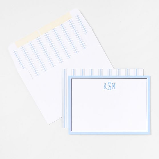 Personalized Pinstripe Stationery Note Cards, Set of 24