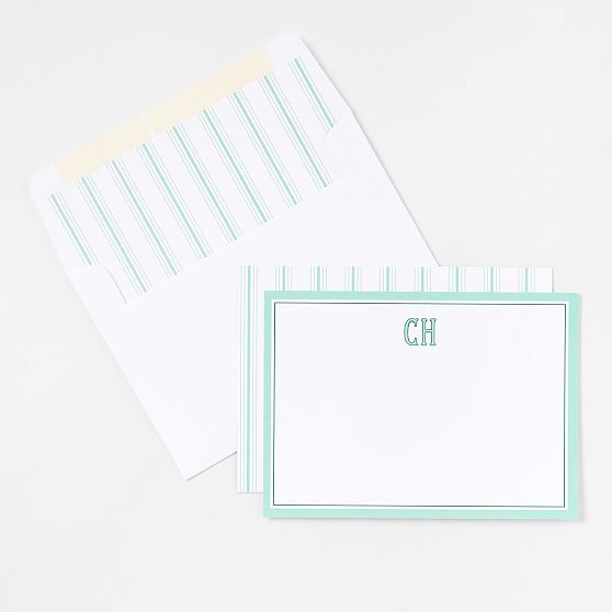 Personalized Pinstripe Stationery Note Cards, Set of 24