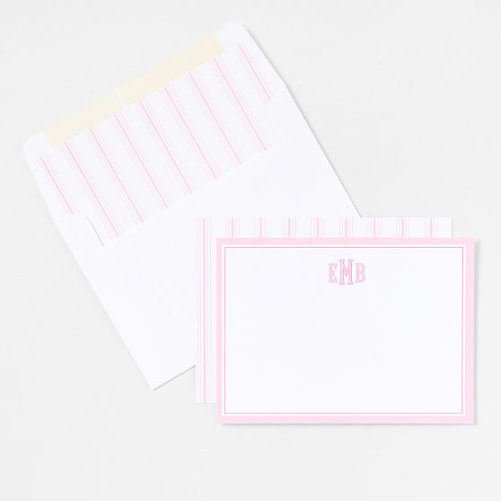 Personalized Pinstripe Stationery Note Cards, Set of 24