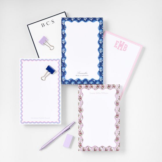 Personalized Block Print Stationery Notepads, Set of 2