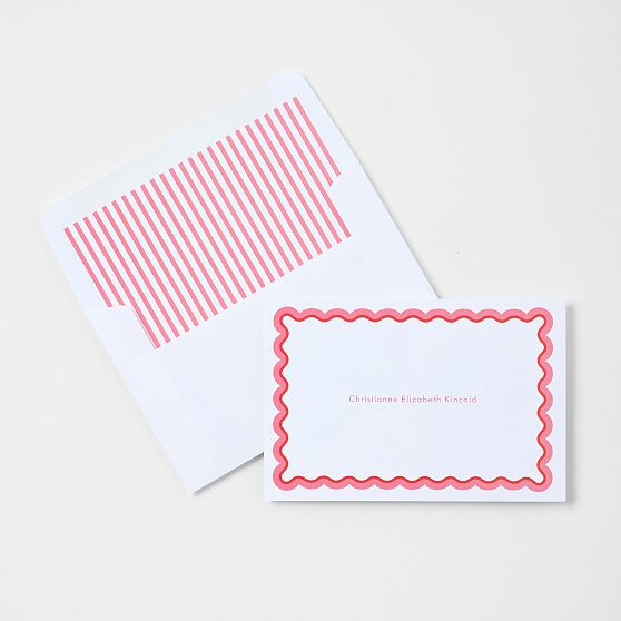 Scalloped Personalized Stationery Folded Cards, Set of 24