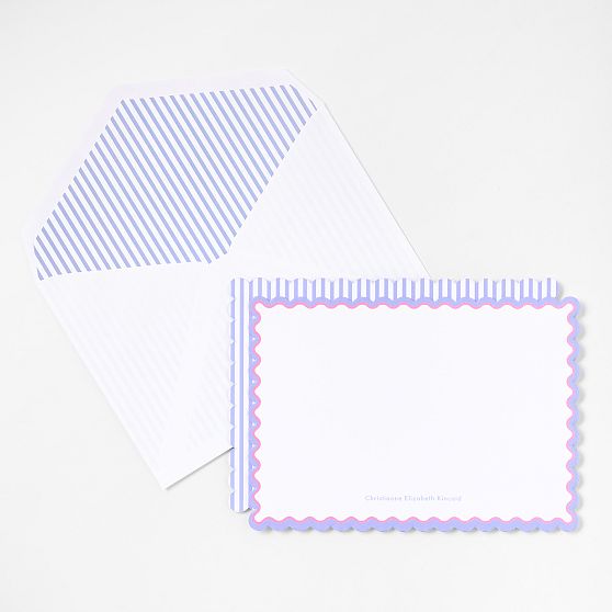 Scalloped Personalized Stationery Note Cards, Set of 24