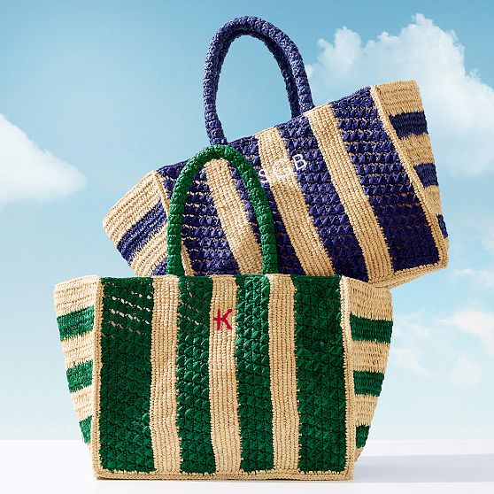 Harbour Island Striped Raffia Tote
