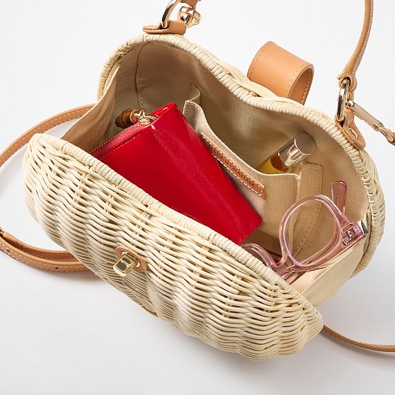 Wicker and Leather Heart Crossbody