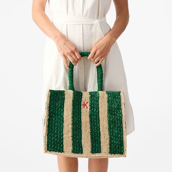 Harbour Island Striped Raffia Tote