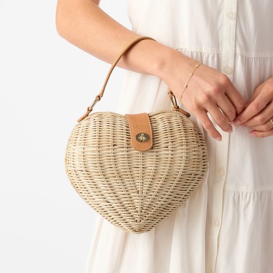 Wicker and Leather Heart Crossbody