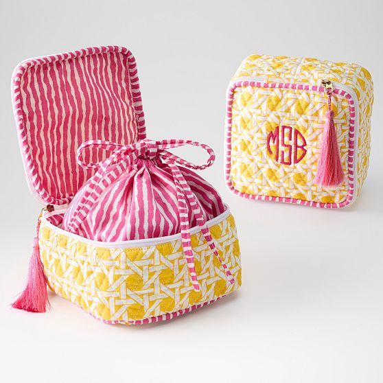 Block Print Quilted Travel Jewellery Storage