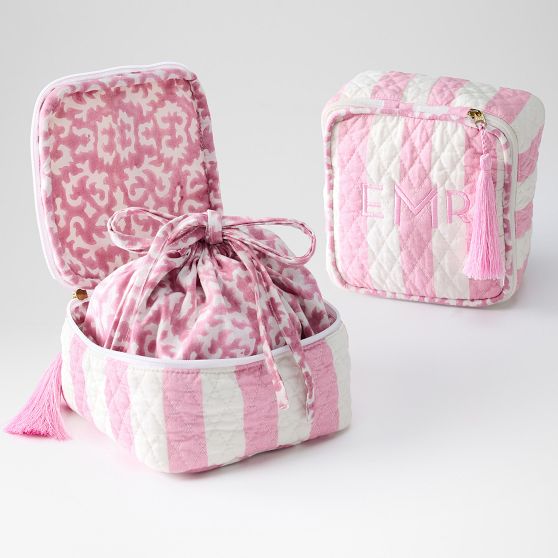 Block Print Quilted Travel Jewellery Storage