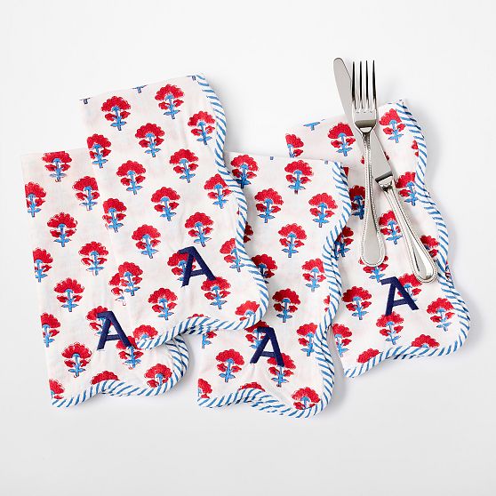 Scalloped Block Print Napkins, Set of 4