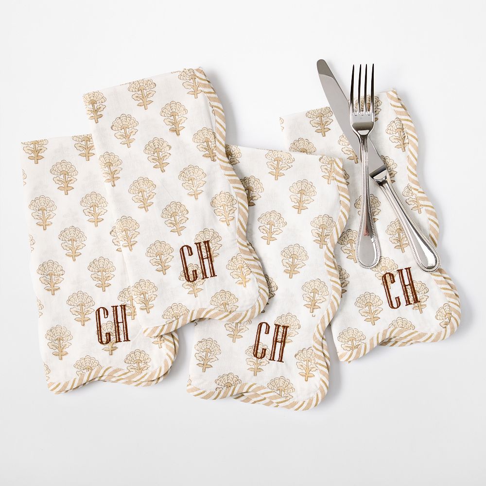 Scalloped Block Print Napkins, Set of 4