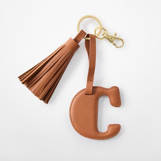 Initial Leather Tassel Keychain