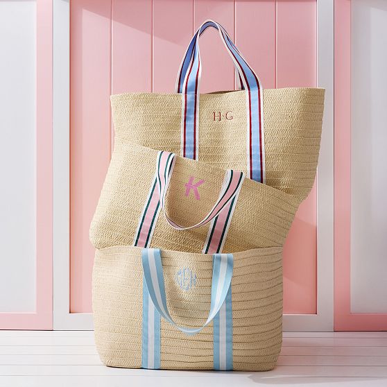 Oversized Ribbon Straw Beach Tote