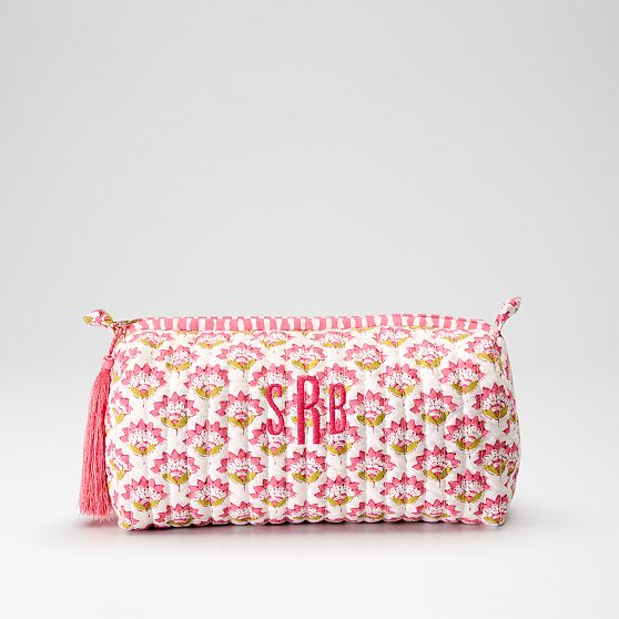 Block Print Quilted Cosmetic Pouch