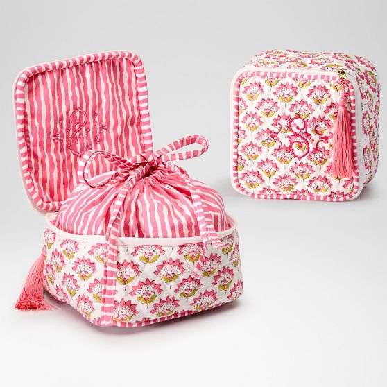 Block Print Quilted Travel Jewelry Storage
