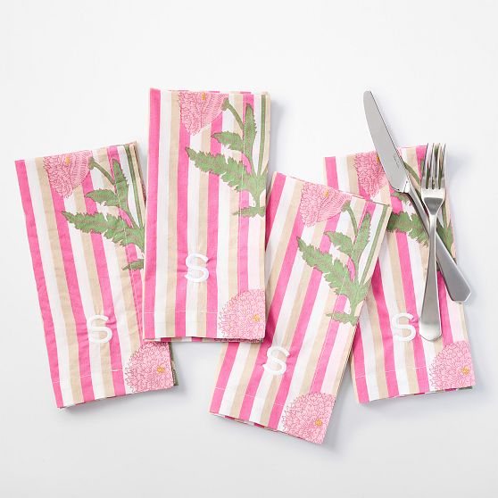 Block Print Striped Dinner Napkins, Set of 4
