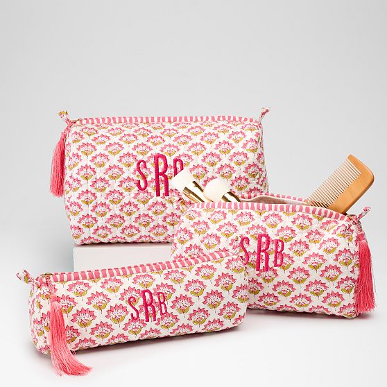 Block Print Quilted Cosmetic Pouch