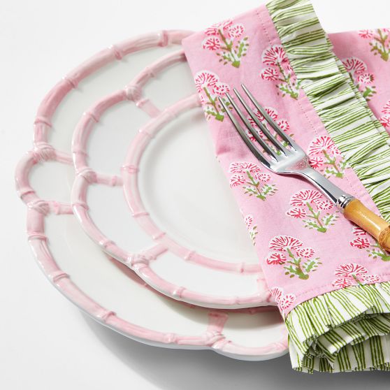 Garden Block Print Ruffle Napkins, Set of 4