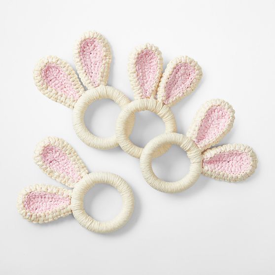 Raffia Bunny Napkin Rings, Set of 4