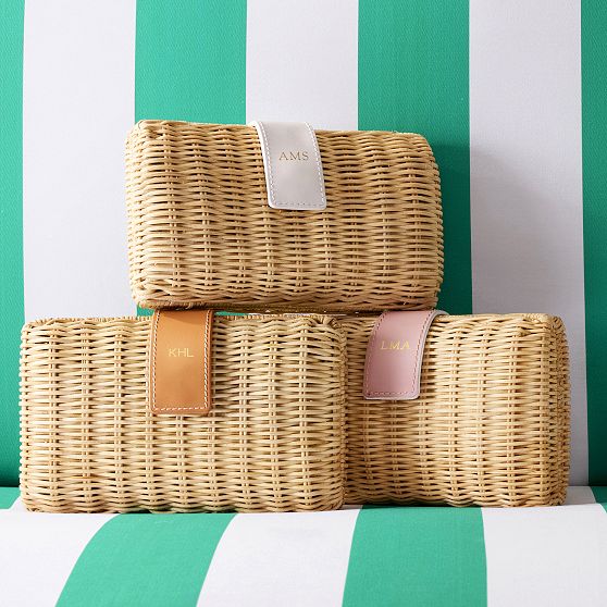 Wicker and Leather Clutch