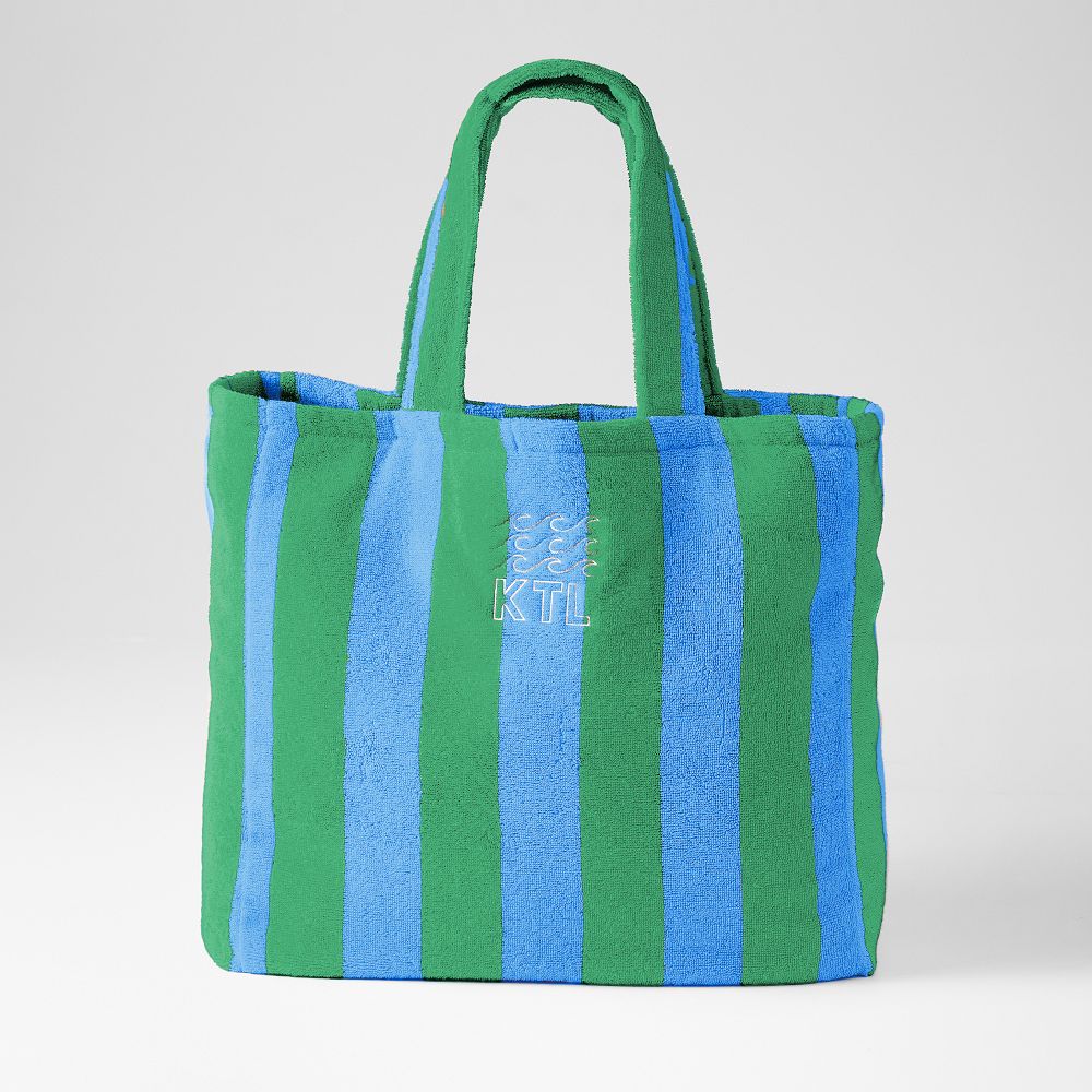 Cabana Stripe Terry Beach Tote - Bright Blue-Green