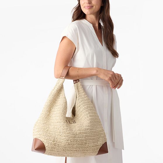 Capri Raffia and Leather Hobo
