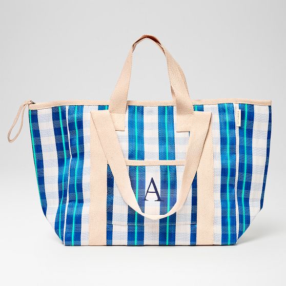 Blue Striped Insulated Cooler Tote