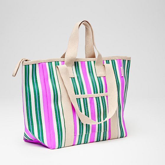 Striped Insulated Cooler Tote
