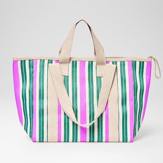 Striped Insulated Cooler Tote