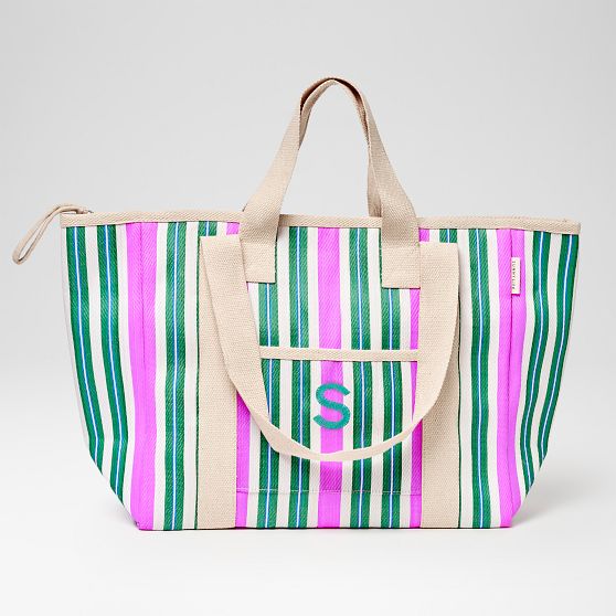 Striped Insulated Cooler Tote