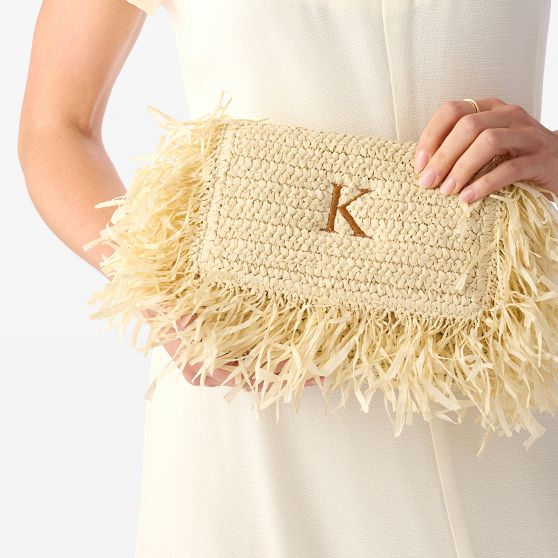 Raffia Fringe Crossbody Clutch