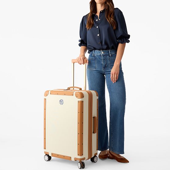 Leather Wrapped Expandable Carry-On and Checked Luggage Set