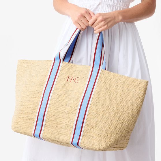 Oversized Ribbon Straw Beach Tote