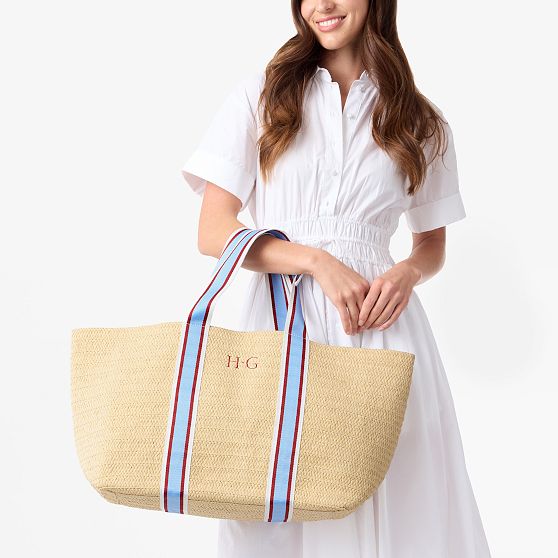 Oversized Ribbon Straw Beach Tote