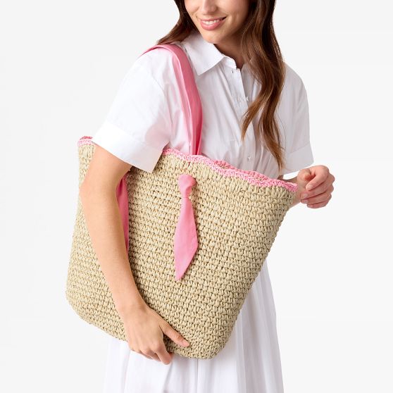 Ribbon Scalloped Raffia Tote
