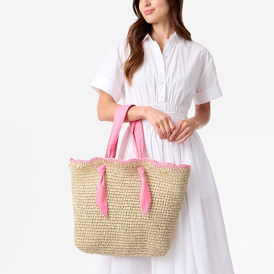 Ribbon Scalloped Raffia Tote