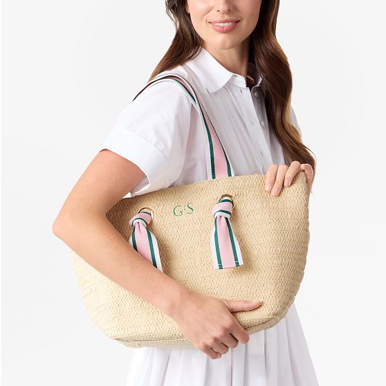 Ribbon Straw Beach Tote