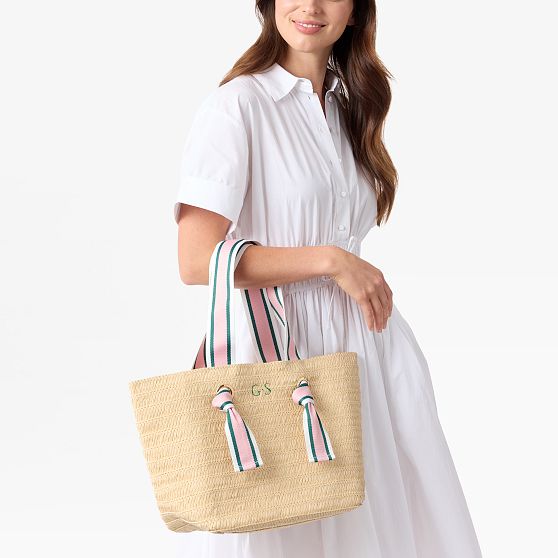 Ribbon Straw Beach Tote