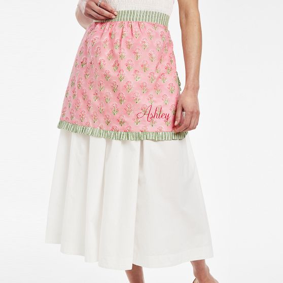 Block Print Ruffle Half Apron