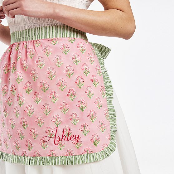 Block Print Ruffle Half Apron