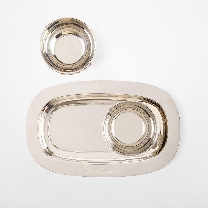 Mark and Graham - Silver and Leather Horsebit Serving Set