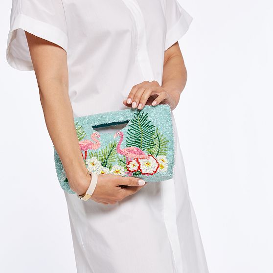 Flamingo Beaded Clutch