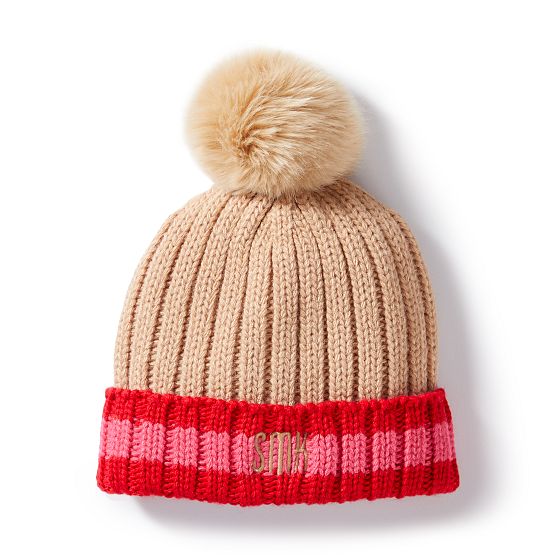 Striped Cuff Pom Pom Hat
