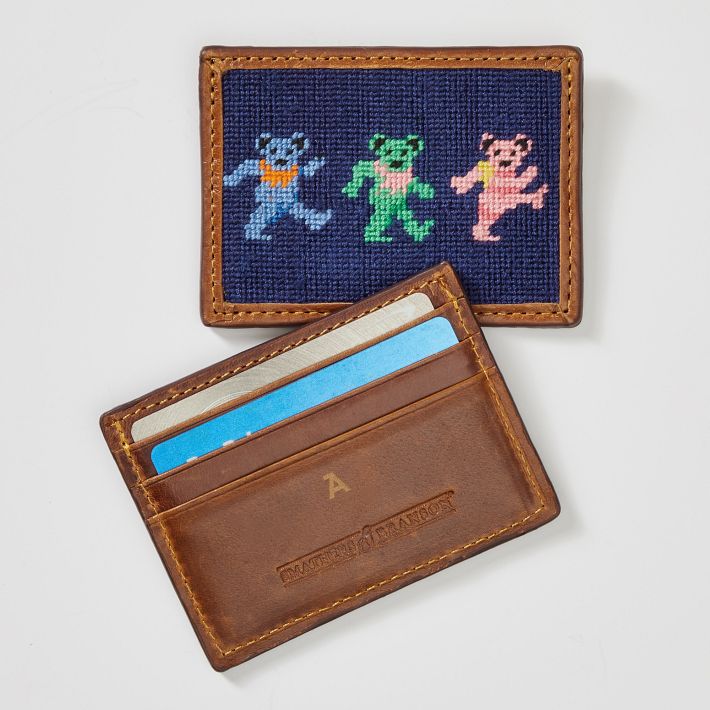 Porte-Cartes De Score Golf Smathers & Branson - Bleu - Cuir Et Broderie Aiguille - Neuf