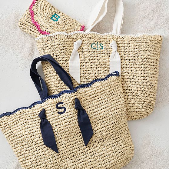 Ribbon Scalloped Raffia Tote